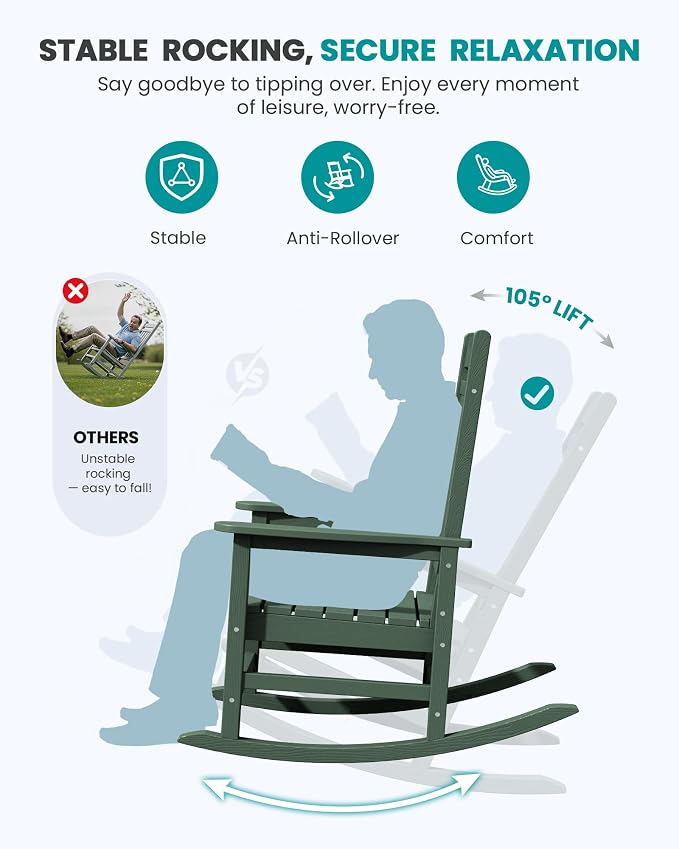 SERWALL Rocking Chair Outdoor, Oversized HDPE Patio Rocking Chairs, Porch Rocker - Image 4