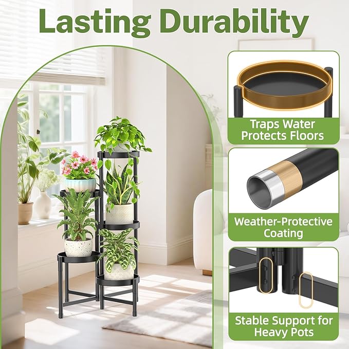 iDavosic.ly Plant Stand Indoor Outdoor, 5 Tier Metal Corner Shelf, Folding - Image 5