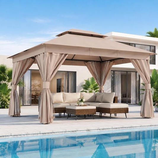 10'x12' Outdoor Gazebo, Heavy Duty Metal Frame Patio Canopy by LAUSAINTHOME