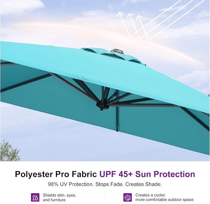 PURPLE LEAF Umbrella with Base and Cover 10' x 10' Easy Assembly Turquoise | - Image 6