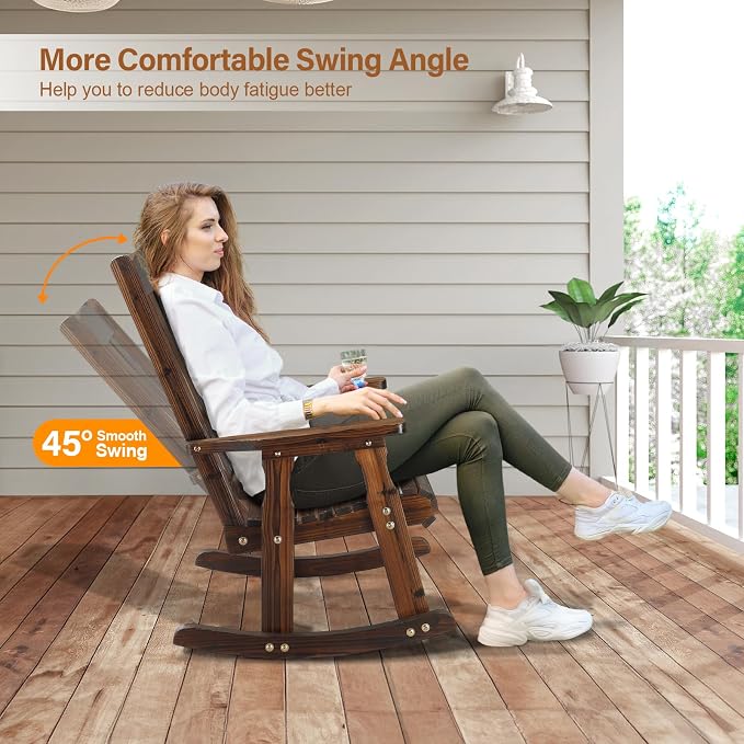 VINGLI Outdoor Rocking Chair Set of 2, Heavy Duty 600 LBS Wooden Rocking Chair - Image 4