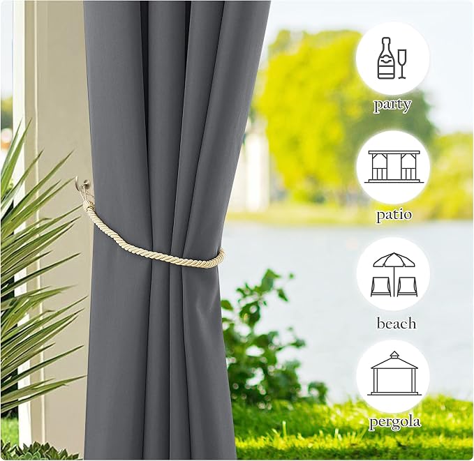 NICETOWN Canvas Patio Curtains Outdoor Waterproof Set of 2, Windproof Thermal - Image 4