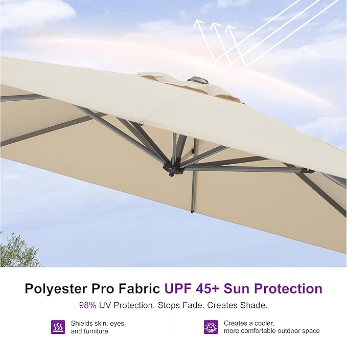 PURPLE LEAF Umbrella with Base & Cover 9' x 9' Custom Height Control Beige | - Image 6
