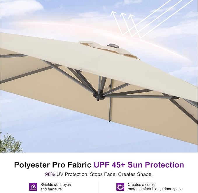 PURPLE LEAF Patio Cantilever Umbrella 10' x 13' Large Space - Image 4