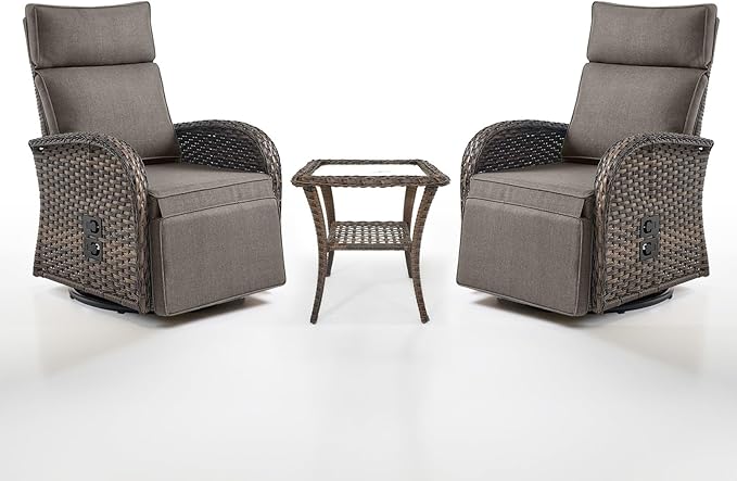 Dual-Adjust Swivel Outdoor Recliner Chair Set of 3 by Belord