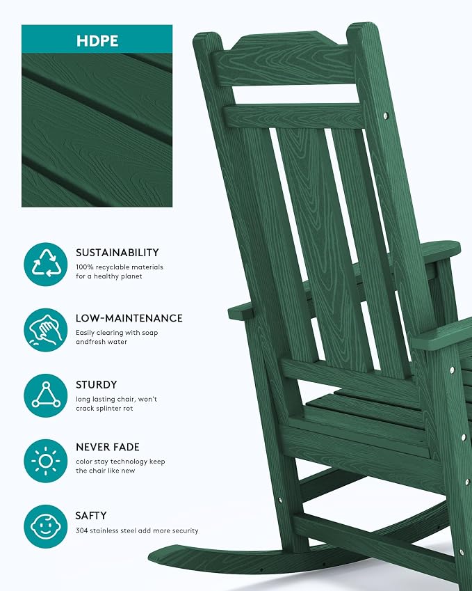 SERWALL HDPE Oversized Outdoor Rocking Chairs Set of 6, Patio Rocker, All - Image 7