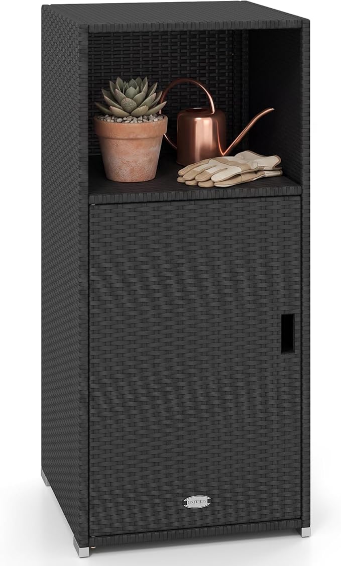 Tangkula Rattan Outdoor Storage Cabinet, Patiojoy PE Wicker Outdoor Cabinet by TANGKULA