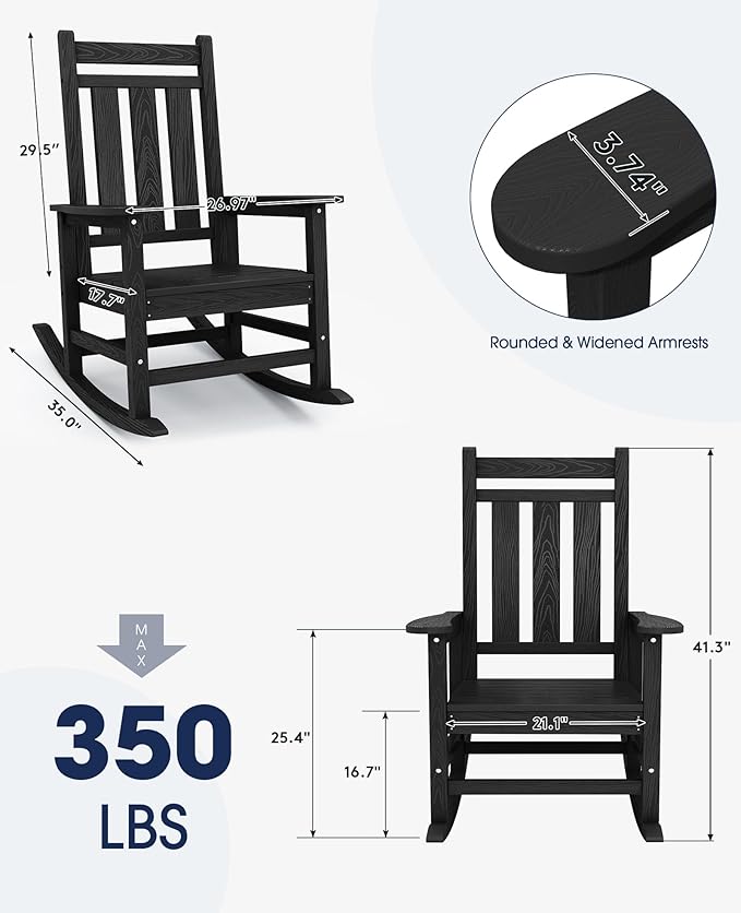 Oversized Outdoor Rocking Chair Set of 2, HDPE Patio Rockers - Image 3