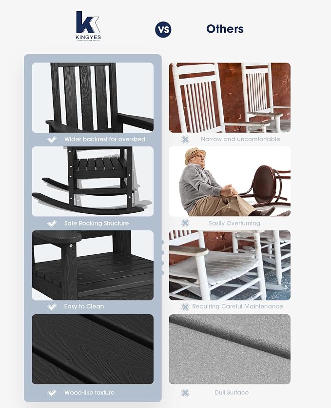 Oversized Outdoor Rocking Chair Set of 6, HDPE Patio Rockers - Image 7