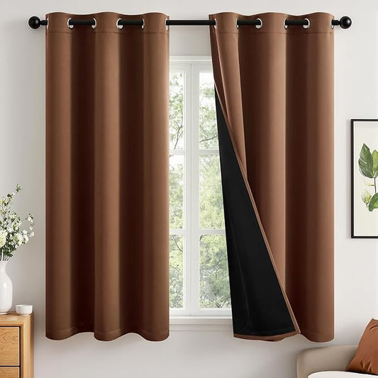 MIULEE 100% Blackout Curtains for Bedroom 40x63 Inch Long Mocha Brown | 2 Thick by MIULEE