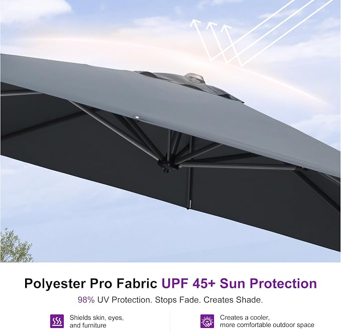 PURPLE LEAF Patio Outdoor Umbrella 9' x 9' Square All-Weather Grey | Large - Image 5