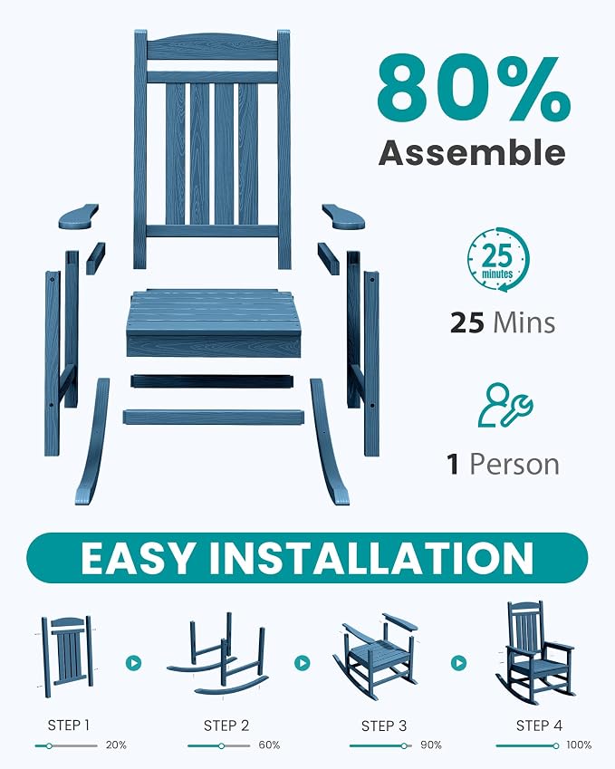 SERWALL Outdoor Rocking Chair Set of 6, Oversized Patio Rocking Chair, Porch - Image 4