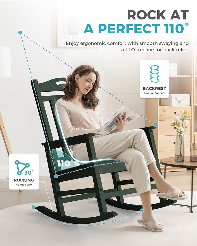 Oversized Outdoor Rocking Chairs Set of 8, 380lbs Heavy-Duty Large Patio Rocker - Image 6