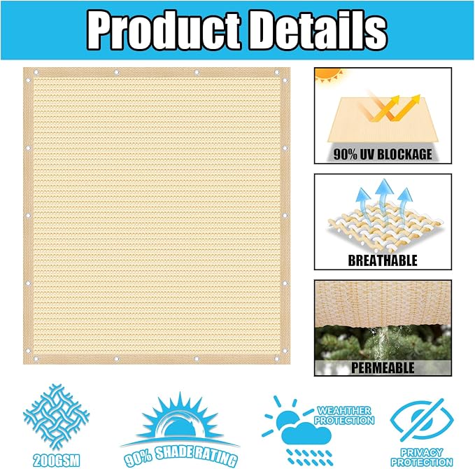 Amagenix 90% Pergola Shade Cover 9' X 15' Sun Shade Cloth - Image 3