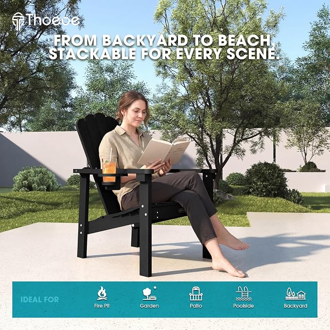THOEOE Stackable Adirondack Chair Set of 2, HDPE All-Weather Fire Pit Chair | - Image 7