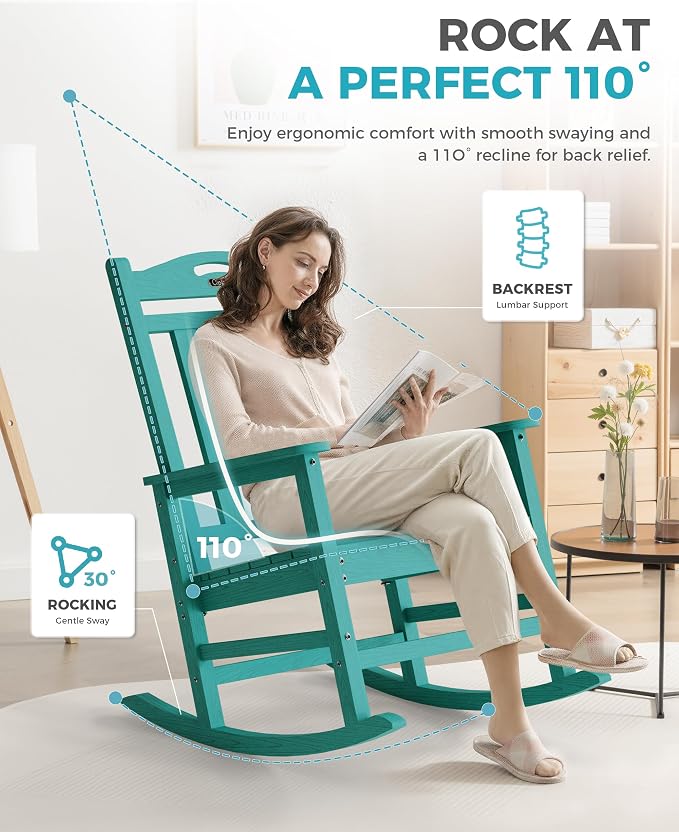 Oversized Outdoor Rocking Chairs Set of 3, 380lbs Heavy-Duty Large Patio Rocker - Image 5