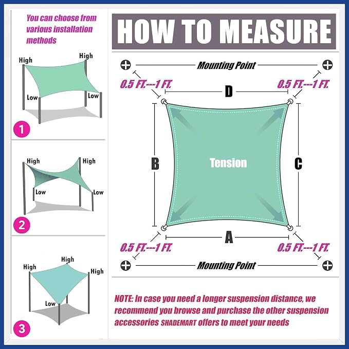 10' x 10' Brown Sun Shade Sail UPF50 Square Canopy Fabric Cloth Screen - Image 6