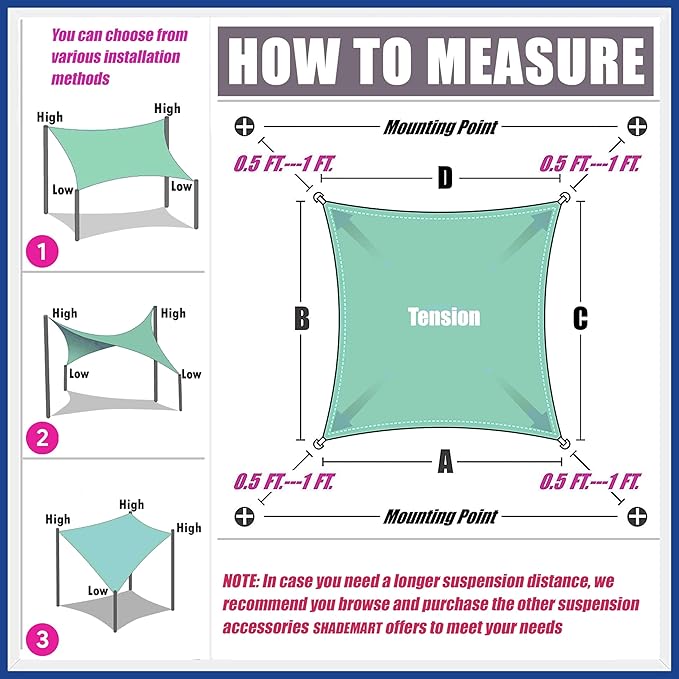 13' x 16' Black Sun Shade Sail Rectangle SMSLR Canopy Fabric Cloth Screen - Image 6