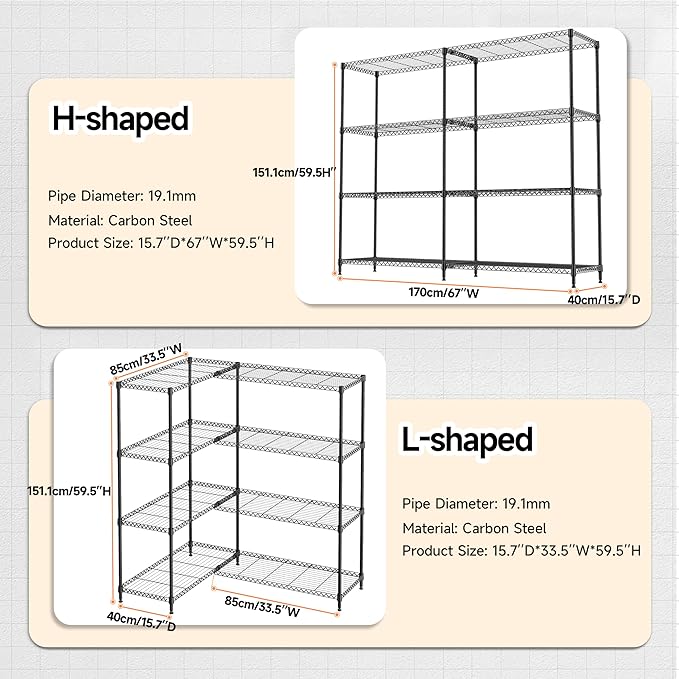 M MZG 4 Tiers Storage Shelves Load 1200LBS, Metal Shelving Wire Metal Shelving - Image 3
