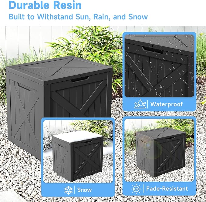 ROJIK 34 Gal Deck Box Waterproof, Resin Outdoor Storage - Image 3