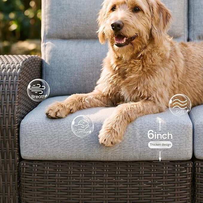 Oversized 3 Pieces Wicker Outdoor Recliner Loveseat - Image 4