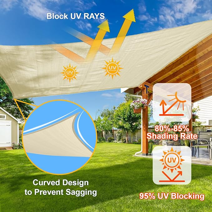 Sun Shade Sail 12' x 12' x 12' Butter Cream Triangle Sunshade | Outdoor sun - Image 4
