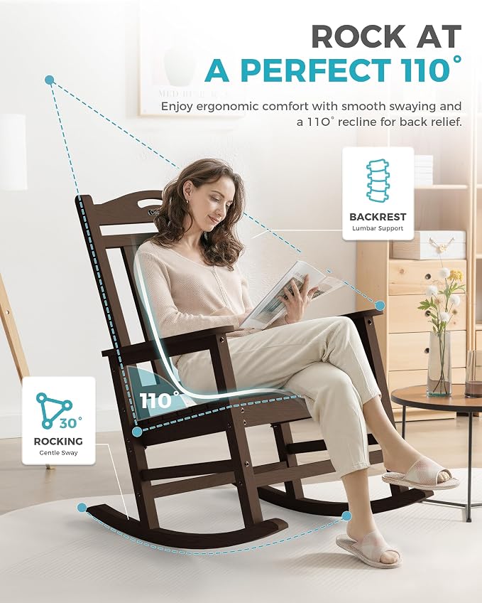 Oversized Outdoor Rocking Chairs Set of 3, 380lbs Heavy-Duty Large Patio Rocker - Image 4