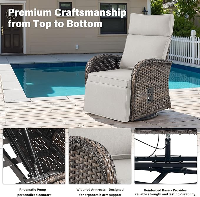 Dual-Adjust Swivel Outdoor Recliner Chair Set of 3 - Image 5