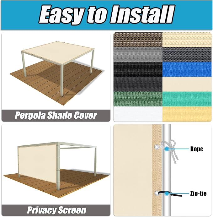 Amagenix 90% Pergola Shade Cover 7' X 20' Sun Shade Cloth - Image 4