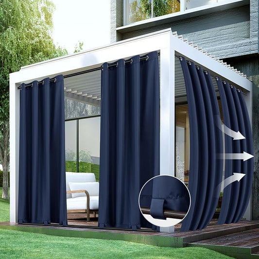 Windproof Outdoor Curtains for Patio Waterproof 4 Pcs 54x95 In Navy | Grommet by HolidayIdeas