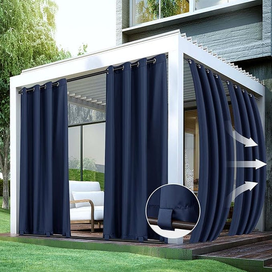 Windproof Outdoor Curtains for Patio Waterproof 4 Pcs 54x84 In Navy | Grommet by HolidayIdeas