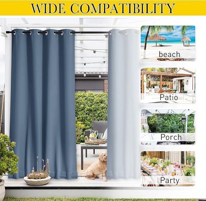 NICETOWN 2 Panels Thermal Outdoor Curtains Windproof W52xL72 Stone Blue | - Image 8