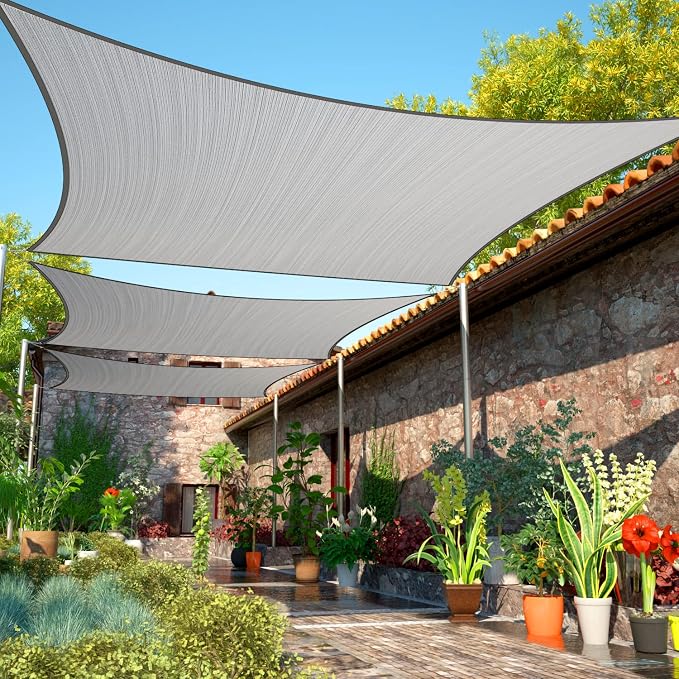 11' x 13' Grey Sun Shade Sail UPF50 Rectangle smTAPR0816 Canopy Fabric Cloth by ShadeMart