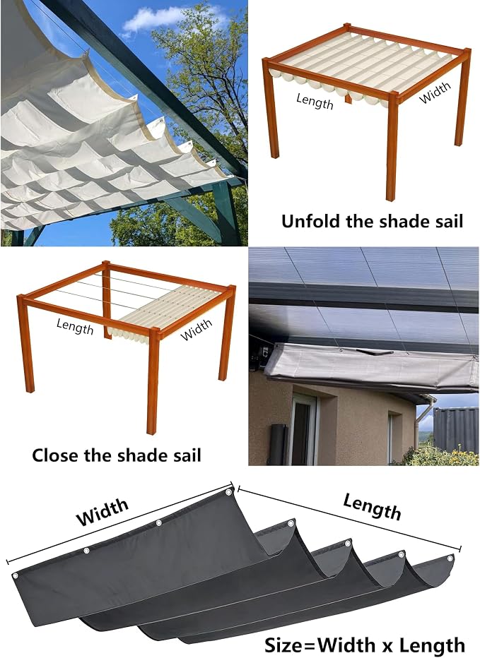 Retractable Wave Sun Shade Cloth 10' x 15' Sun Shade Sail Waterproof Polyester - Image 5