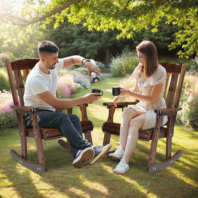 VINGLI Outdoor Rocking Chair Set of 2, Heavy Duty 600 LBS Wooden Rocking Chair - Image 7