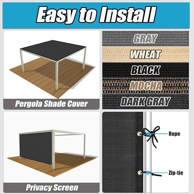 Amagenix 90% Pergola Shade Cover 18'X 19' Dark Gray Sun Shade Cloth - Image 3