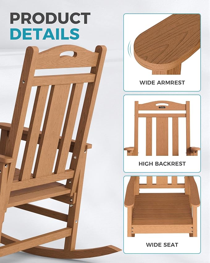 Oversized Outdoor Rocking Chairs Set of 3, 380lbs Heavy-Duty Large Patio Rocker - Image 6