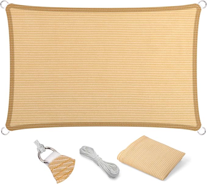 Eden's Decor Straight Flat-Edged Sun Shade Sail Rectangular 4' x 7' Beige by EdensDecorInc