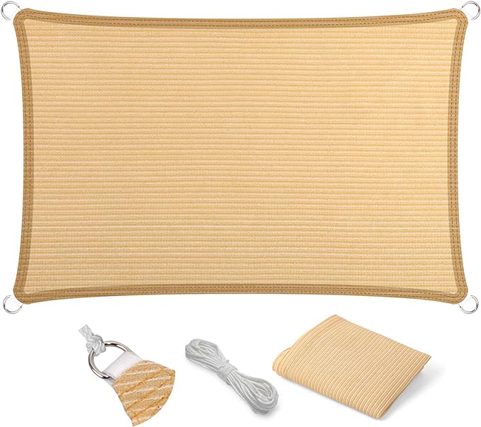 Eden's Decor Straight Flat-Edged 7' x 19' Beige Sun Shade Sail Rectangular by EdensDecorInc