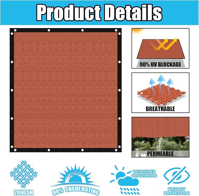 Amagenix 90% Pergola Shade Cover 7' X 14' Sun Shade Cloth - Image 3