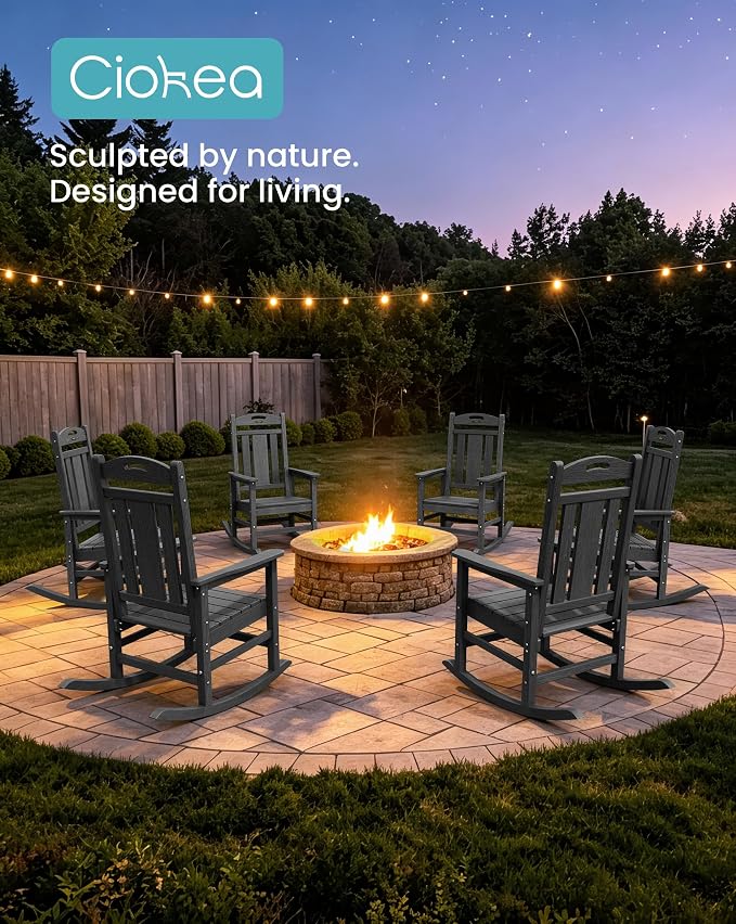 Oversized Outdoor Rocking Chairs Set of 6, 380lbs Heavy-Duty Large Patio Rocker - Image 4