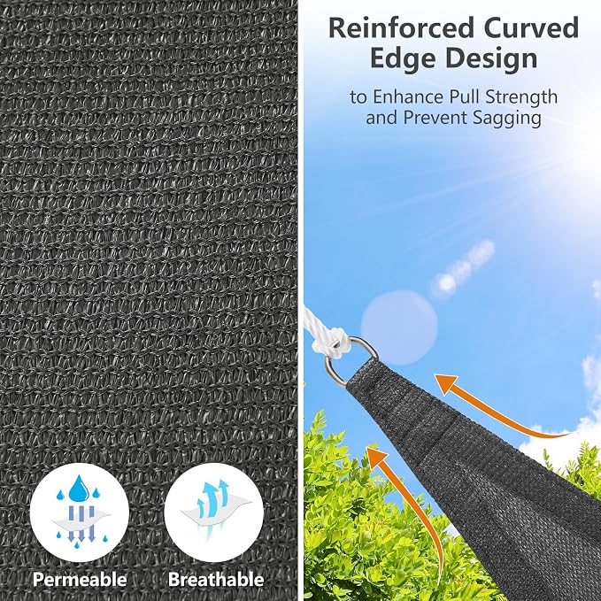 16' x 16' x 16' Triangle Sun Shade Sail, 185 GSM HDPE, Dark Grey | 95% UV block - Image 3