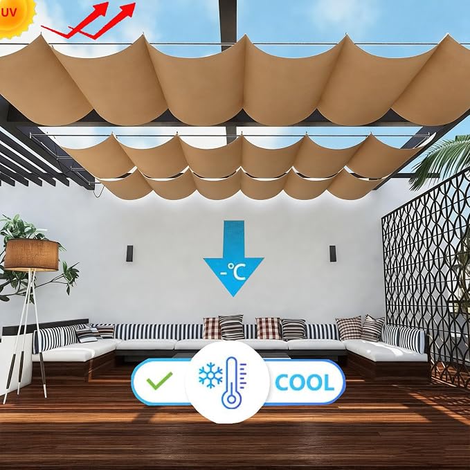 Retractable Wave Sun Shade Cloth 7' x 26' Sun Shade Sail Waterproof Polyester - Image 2