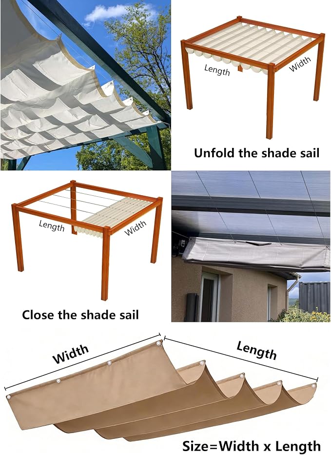 Outdoor Retractable Pergola Canopy 10' x 13' Waterproof Shade Cover - Image 5