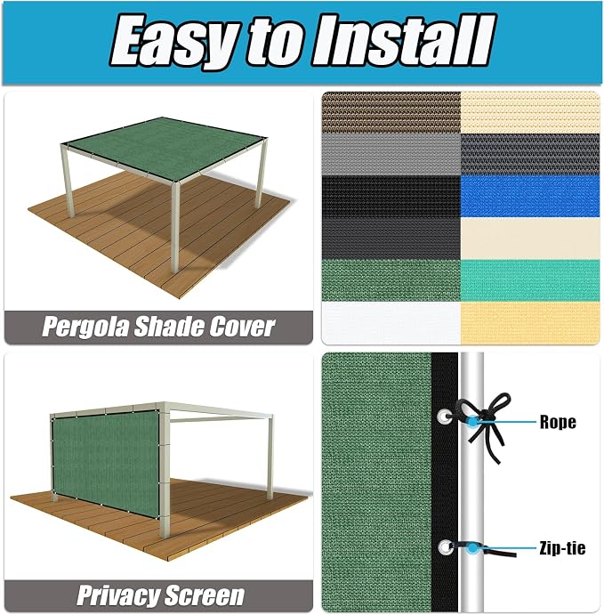 Amagenix 90% Pergola Shade Cover 12' X 24' Sun Shade Cloth - Image 4