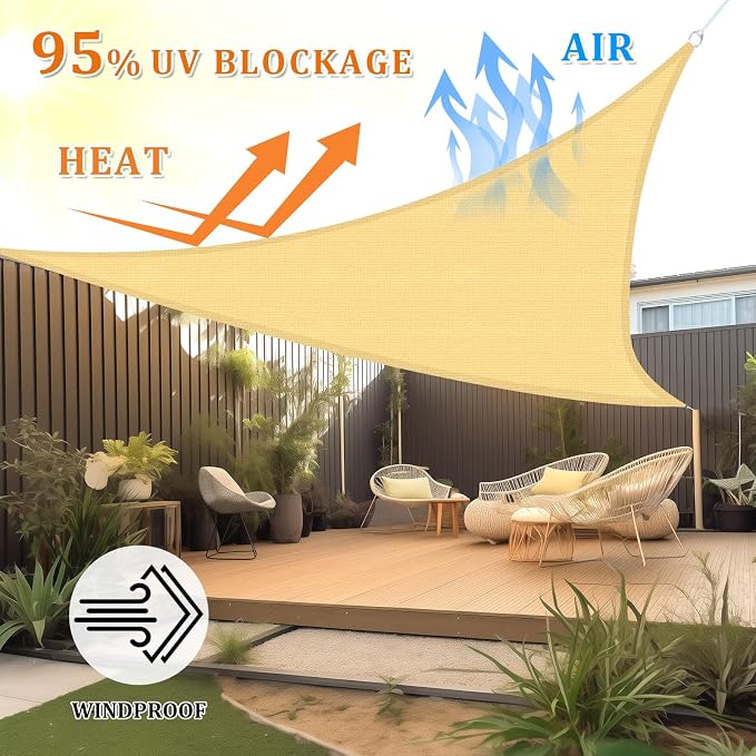 Shade&Beyond Triangle Sun Shade Sail 20'X20'X20' Permeable Canopy Sand - Image 2