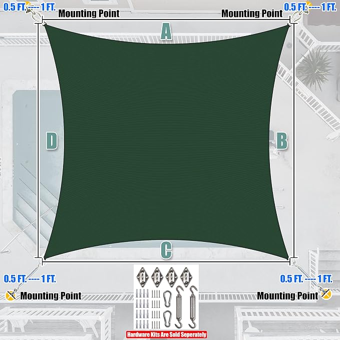 Amgo Custom Size 13' x 18' Green Rectangle Square Sun Shade Sail UPF50+ - Image 7