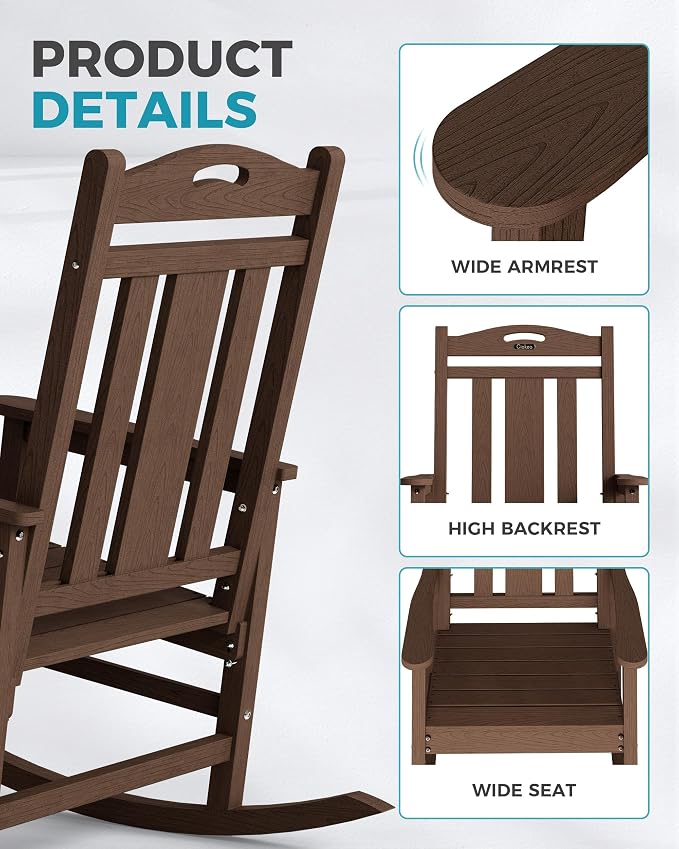 Oversized Outdoor Rocking Chairs Set of 3, 380lbs Heavy-Duty Large Patio Rocker - Image 6