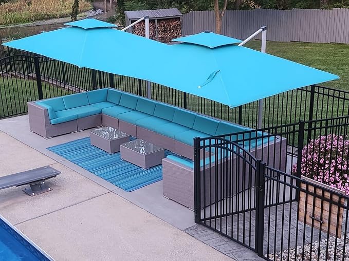 PURPLE LEAF Patio Cantilever Umbrella 9' X 12' Large, Turquoise Blue | 35MPH - Image 2