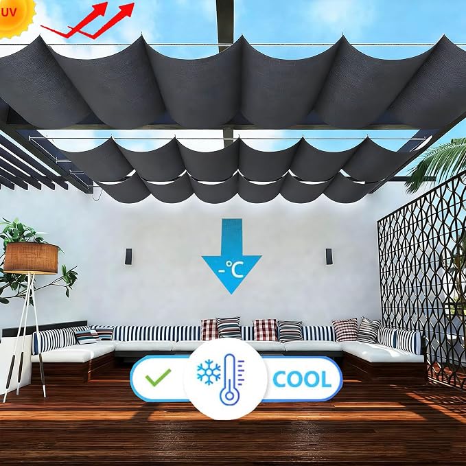 Retractable Sun Shade Sail 9' x 15' Waterproof Wave Pergola Shade Cover - Image 2